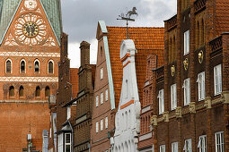 Gabled houses and St. John's church, Luneburg, Lower Saxony, Germany