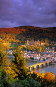 Europe, Germany, Baden-Württemberg, Heidelberg, view of Heidelberg from Philosophenweg upon the old town with the castle, Heiliggeistkirche and Alte Brücke