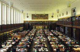 View inside the reading room of the national library, Leipzig, Saxony, Germany