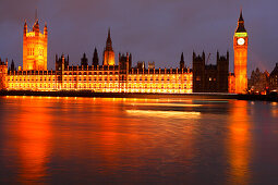 Big Ben und Houses of Parliament bei Nacht, Fluss Themse, London, England, Großbritannien