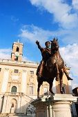 Equestrian Statue of Marcus Aurelius, Senatorial Palace in background, Rome, Italy