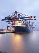Cargo ship in the container port, Hamburg, Germany