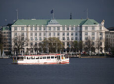 View over the Lake Alster to the Atlantic hotel, Hanseatic City of Hamburg, Germany