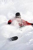 Freerider in deep snow, Krippenstein, Salzkammergut, Upper Austria, Austria