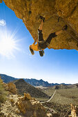 Woman climbing, Teide National Park, Tenerife, Canary Islands, Spain