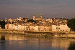 The town Arles above the Rhone river, Bouches-du-Rhone, Provence, France