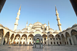 View of the inner courtyard of the Blue Mosque, Sultan Ahmed Mosque, Sultanahmet Camii, Istanbul, Turkey, Europe