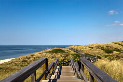 Wooden Staircase over Dunes, Wenningstedt, Sylt Island, North Frisian Islands, Schleswig-Holstein, Germany