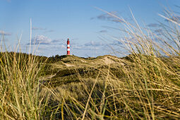 Lighthouse in the dunes, Amrum Island, Schleswig-Holstein, Germany