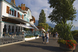 People walking along promenade, Montreux, Canton of Vaud, Switzerland