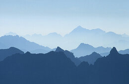Silhouette of the Saoseo range, Upper Engadin, Engadin, Grisons, Switzerland