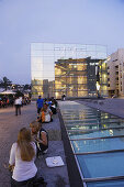 People sitting in a bar near Kunstmuseum at little castle square, Stuttgart, Baden-Wurttemberg, Germany