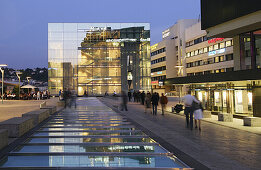 Illuminated Kunstmuseum at little castle square in the evening, Stuttgart, Baden-Wurttemberg, Germany