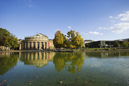 View over Eckensee to National Theatre, Stuttgart, Baden-Wurttemberg, Germany