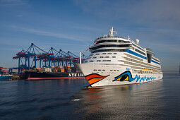 The cruise ship AIDAbella on the river Elbe, Hamburg, Germany