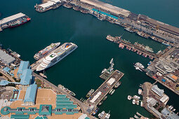 Aerial Photo of Cruiseships MS Hanseatic and MS Europa with Waterfront, Cape Town, Western Cape, South Africa, Africa