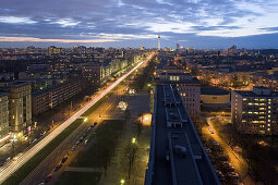 View along Karl-Marx-Allee to television tower, Berlin, Germany