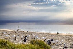 Beach chairs at beach near Kampen, Sylt Island, Schleswig-Holstein, Germany