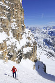 Backcountry skier ascending, Hohe Gaisl, Sexten Dolomites, Trentino-Alto Adige/Südtirol, Italy