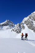 Two backcountry skiers, Tajatoerl, Mieminger range, Tyrol, Austria