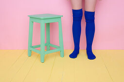 Adult, Adults, Barefeet, Barefoot, Blue, Color, Colored, Colorful, Colors, Colour, Coloured, Colourful, Colours, Contemporary, Female, Green, human, Leg, Legs, One, One person, people, person, persons, Pink, Single person, Sock, Socks, Stand, Standing, St