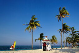 Pavilion at sandy beach, Guardalavaca, Holguin, Cuba, West Indies