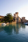 Port and Scaliger castle, Sirmione, lake Garda, Brescia province, Lombardy, Italy