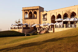 Sunshades at the terrace of the Hilltop restaurant at Al Azhar Park, Cairo, Egypt, Africa