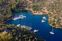 Blick von oben auf die kleine Bucht Kapi Creek, Fethiye Bucht, Türkei, Europa