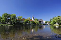 View over river Regen to Regen, Bavarian Forest, Lower Bavaria, Bavaria, Germany