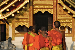 Mönche bzw Novizen am Morgen, Wat Phra Sing, Chiang Mai, Thailand, Asien