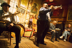 Musicians playing in Preservation Hall Jazz Club, French Quarter, New Orleans, Louisiana, USA