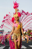 Female dancer at the carnival parade, Gran Coso de Carnaval, Costa Teguise, Lanzarote, Canary Islands, Spain, Europe