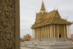 Temple Prasat Nokor Vimean Sour under clouded sky, Udong, Phnom Penh Province, Cambodia, Asia