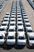 Cars with white cover for export, Port of Hamburg, Germany