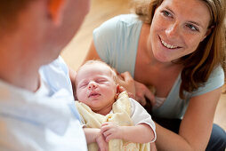 Parents with baby girl (1 week), Bad Oeynhausen, North Rhine-Westphalia, Germany