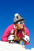 Sledging Woman, Bavaria, Germany, model released