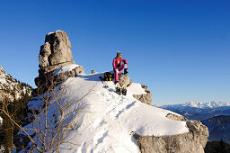 Snowshoeing, Kampenwand, Chiemgau, Bavaria, Germany, model released