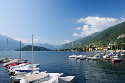 Boats in marina, Tremezzo, Lake Como, Lombardy, Italy