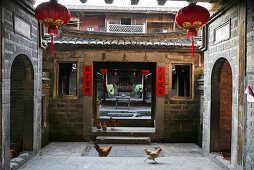 View at the courtyard of a roundhouse of the Hakka, Hongkeng, Longyan, Fujian, China, Asia