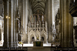 Kirchenschiff des gotischen Dom St. Stephanus und St. Sixtus, Halberstadt, Harz, Sachsen-Anhalt, Deutschland, Europa