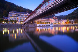 View over Lahn river to kurhaus, Bad Ems, Rhineland-Palatinate, Germany