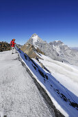 Woman on glacier, Suldenspitze, Ortler range, South Tyrol, Italy