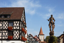 Fountain with statue of a knight, Gengenbach, Baden-Wurttemberg, Germany