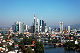 Cityscape with skyline and Main river, Frankfurt am Main, Hesse, Germany