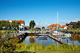 Boats in marina, Toenning, Schleswig-Holstein, Germany