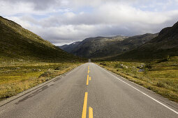 Empty country road on the fjell, Norway, Scandinavia, Europe