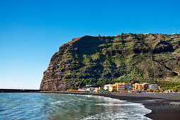 View at rocky coast and the houses of Puerto Tazacorte, La Palma, Canary Islands, Spain, Europe