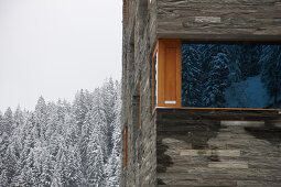 Facade of Rocksresort, Laax, Canton of Grisons, Switzerland