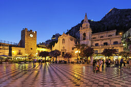 Piazza IX Aprile with San Agostino church, Taormina, Sicily, Italy